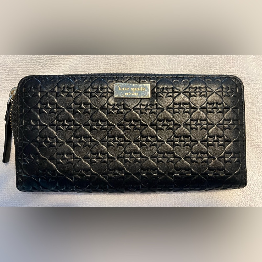 ♠️Kate Spade Black Long Wallet Embossed w Spades